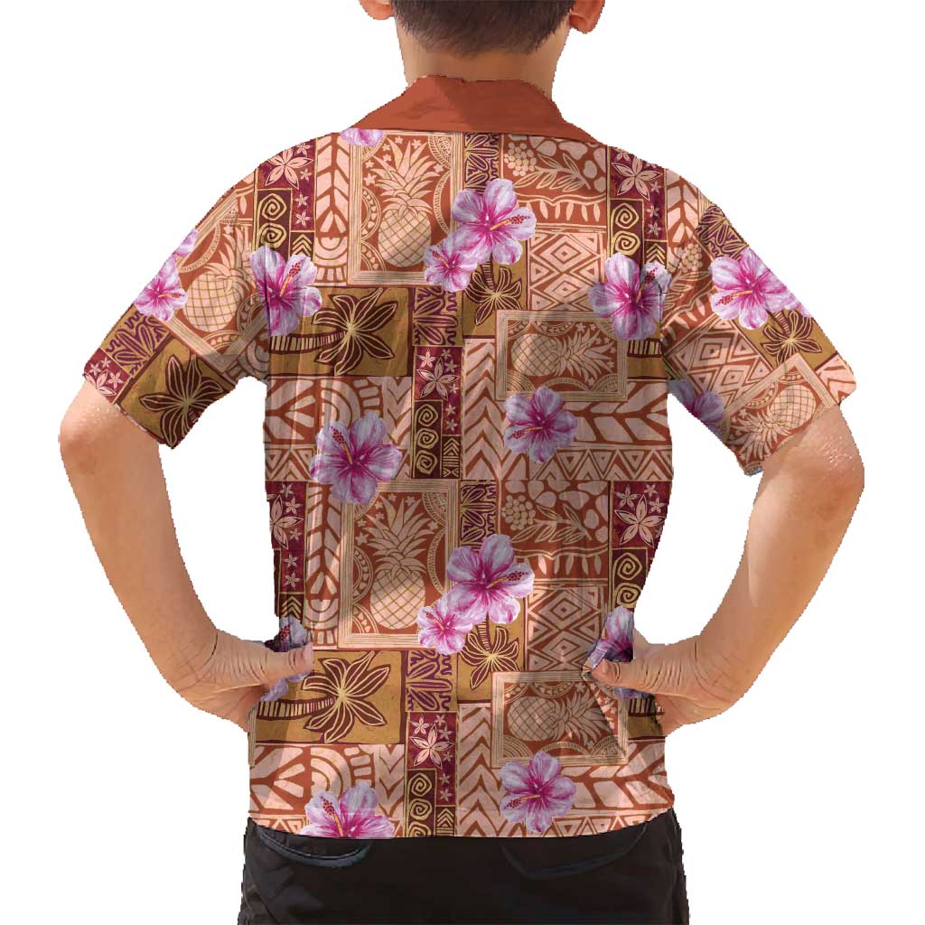 Orange Hawaii Hibiscus With Tropical Flowers Motifs Family Matching Puletasi and Hawaiian Shirt - Polynesian Pride