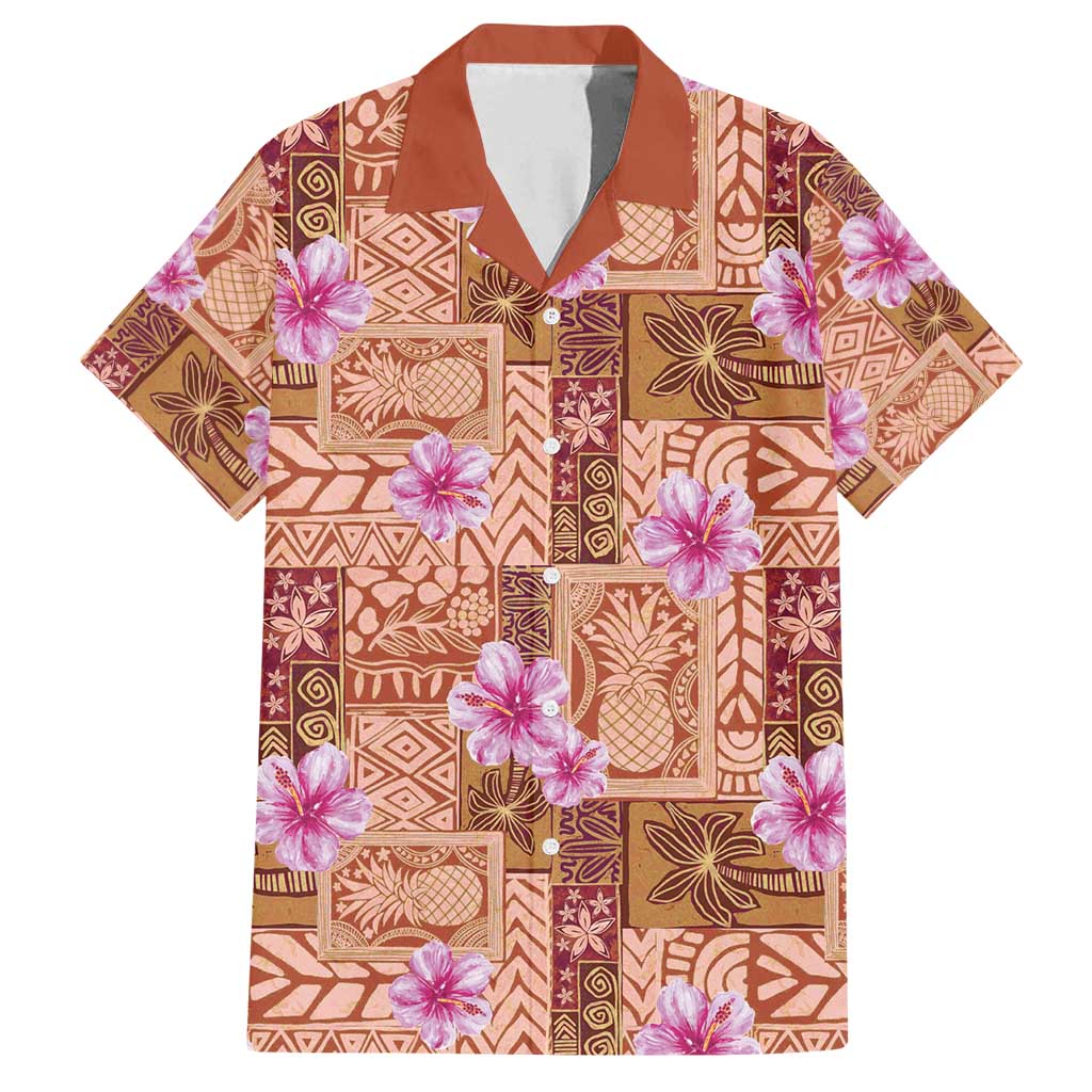 Orange Hawaii Hibiscus With Tropical Flowers Motifs Family Matching Summer Maxi Dress and Hawaiian Shirt - Polynesian Pride