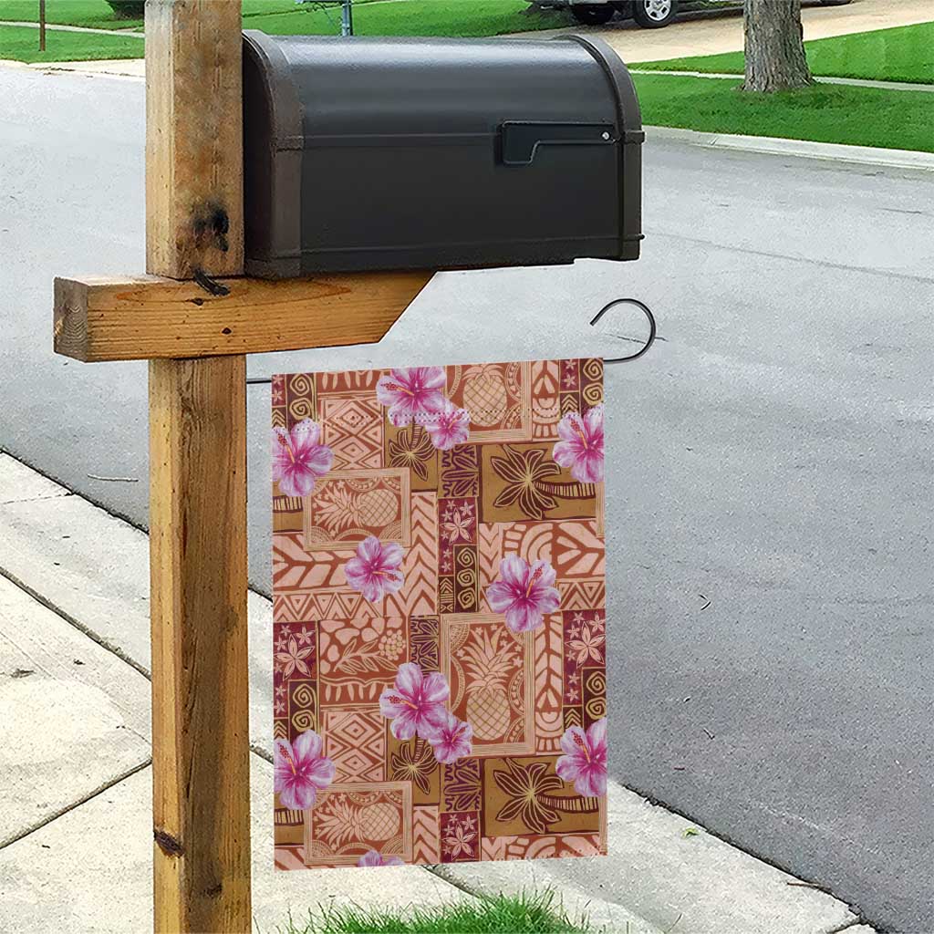 Orange Hawaii Hibiscus With Tropical Flowers Motifs Garden Flag - Polynesian Pride