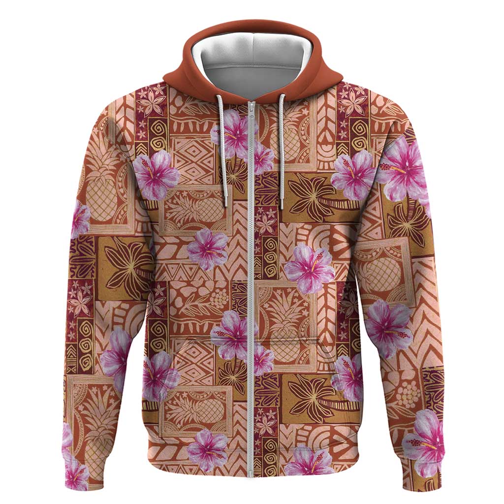 Orange Hawaii Hibiscus With Tropical Flowers Motifs Hoodie - Polynesian Pride