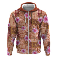 Orange Hawaii Hibiscus With Tropical Flowers Motifs Hoodie - Polynesian Pride