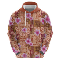 Orange Hawaii Hibiscus With Tropical Flowers Motifs Hoodie - Polynesian Pride