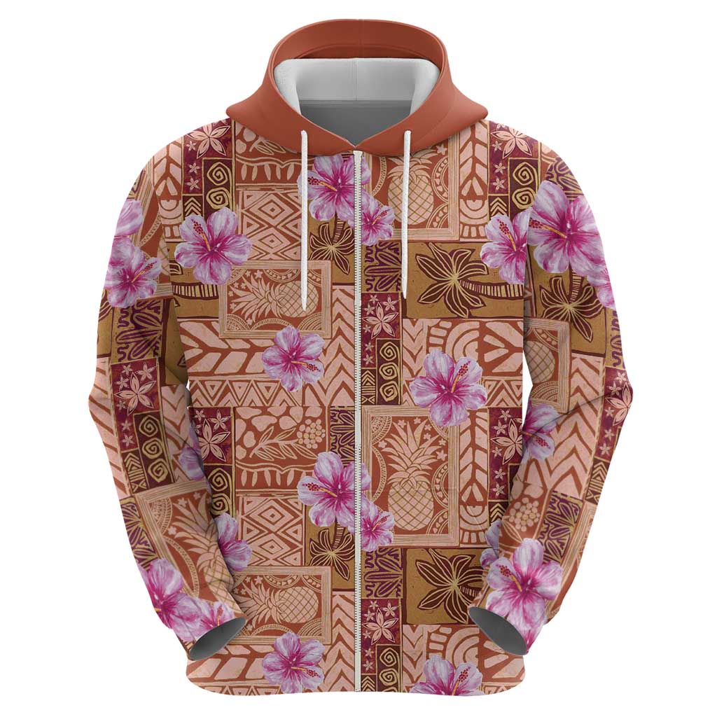 Orange Hawaii Hibiscus With Tropical Flowers Motifs Hoodie - Polynesian Pride