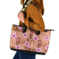 Orange Hawaii Hibiscus With Tropical Flowers Motifs Leather Tote Bag - Polynesian Pride