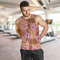 Orange Hawaii Hibiscus With Tropical Flowers Motifs Men Tank Top - Polynesian Pride
