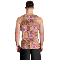 Orange Hawaii Hibiscus With Tropical Flowers Motifs Men Tank Top - Polynesian Pride