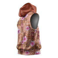 Orange Hawaii Hibiscus With Tropical Flowers Motifs Sleeveless Hoodie - Polynesian Pride