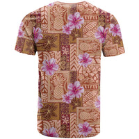 Orange Hawaii Hibiscus With Tropical Flowers Motifs T Shirt - Polynesian Pride