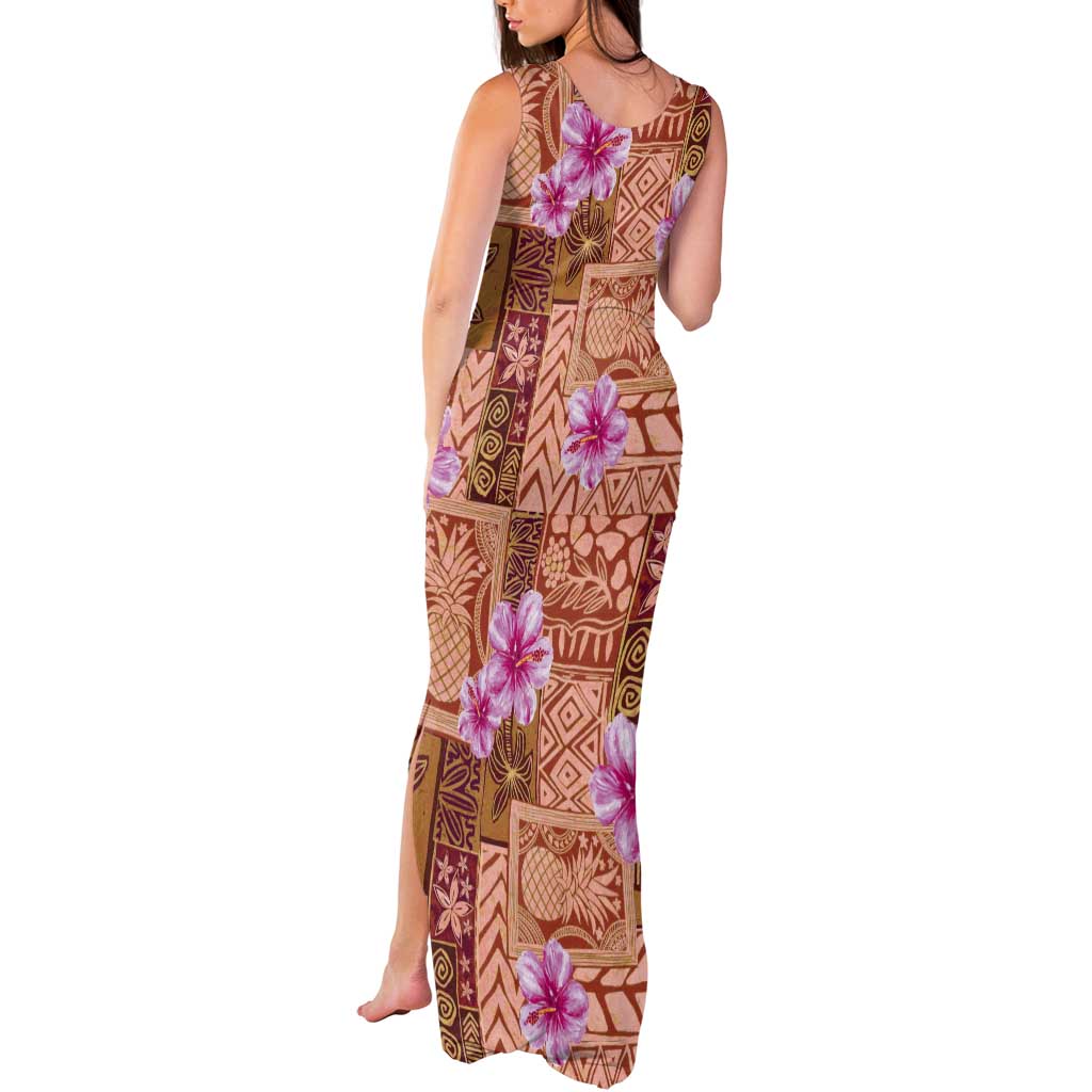 Orange Hawaii Hibiscus With Tropical Flowers Motifs Tank Maxi Dress - Polynesian Pride