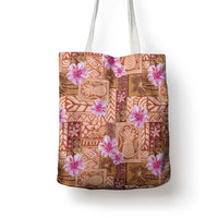 Orange Hawaii Hibiscus With Tropical Flowers Motifs Tote Bag - Polynesian Pride
