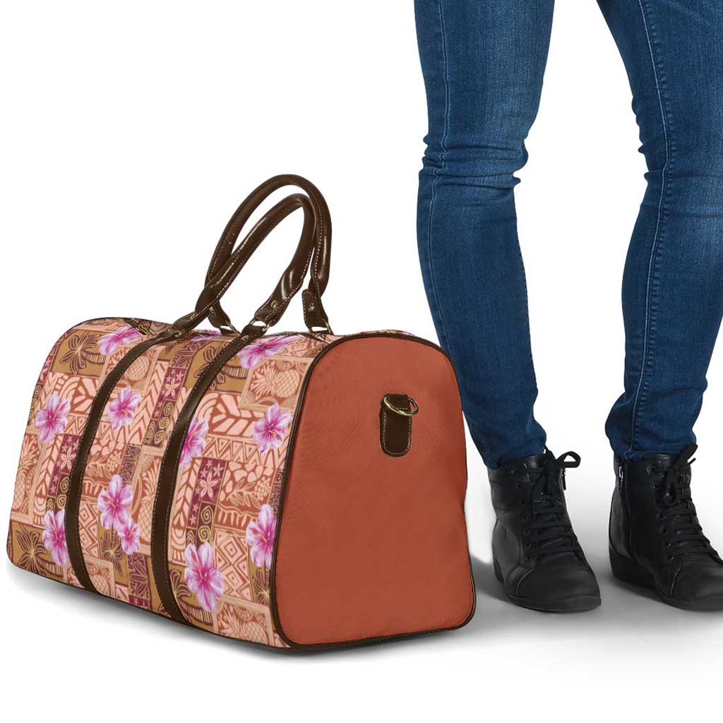 Orange Hawaii Hibiscus With Tropical Flowers Motifs Travel Bag - Polynesian Pride