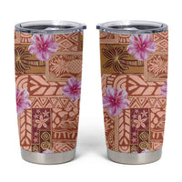 Orange Hawaii Hibiscus With Tropical Flowers Motifs Tumbler Cup - Polynesian Pride
