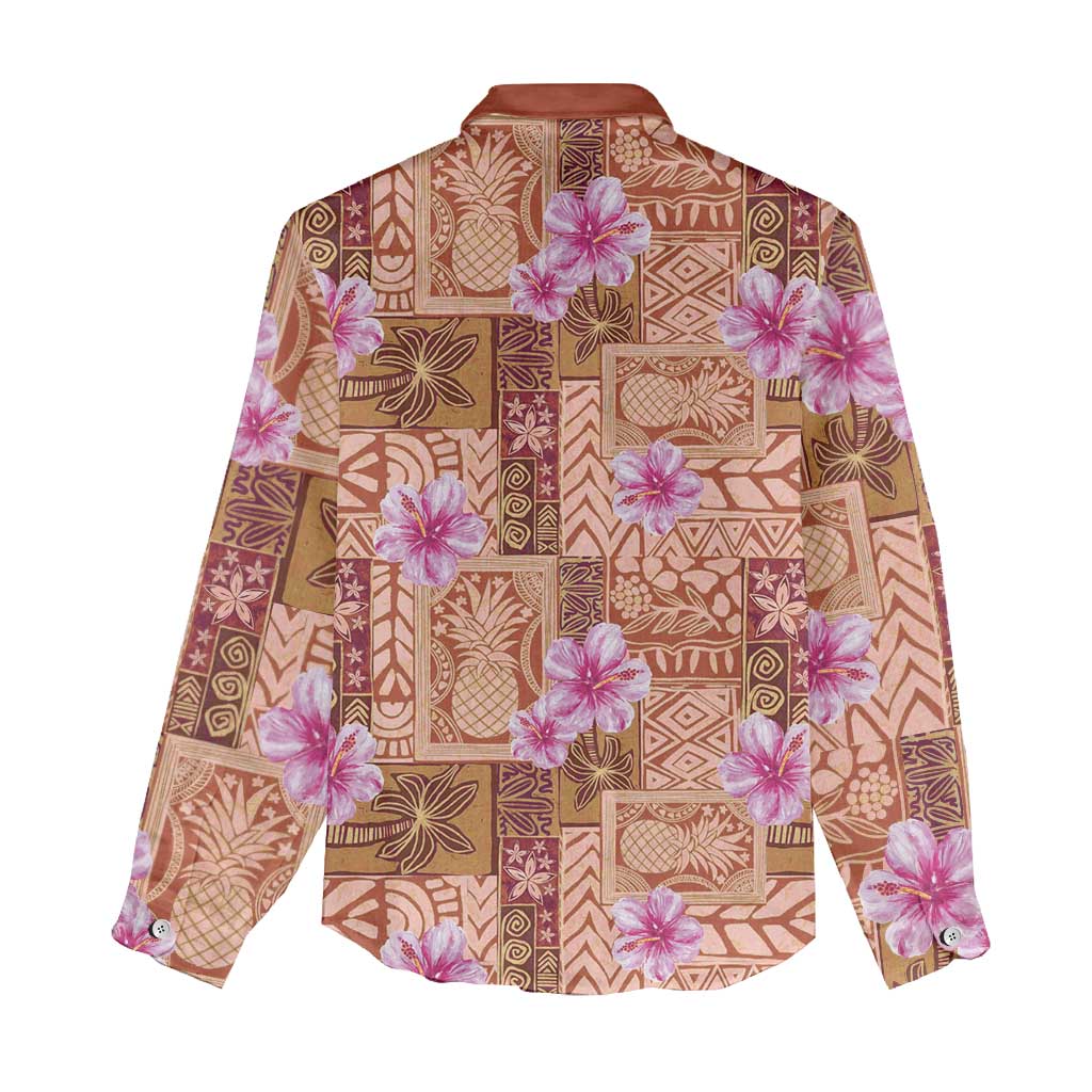 Orange Hawaii Hibiscus With Tropical Flowers Motifs Women Casual Shirt - Polynesian Pride