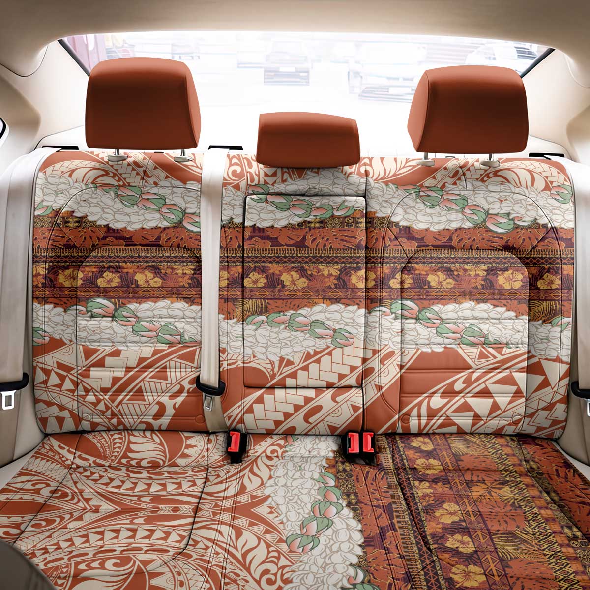 Aloha Hawaii Mikioi Lei Back Car Seat Cover Beige Tropical Flower Pattern - Polynesian Pride