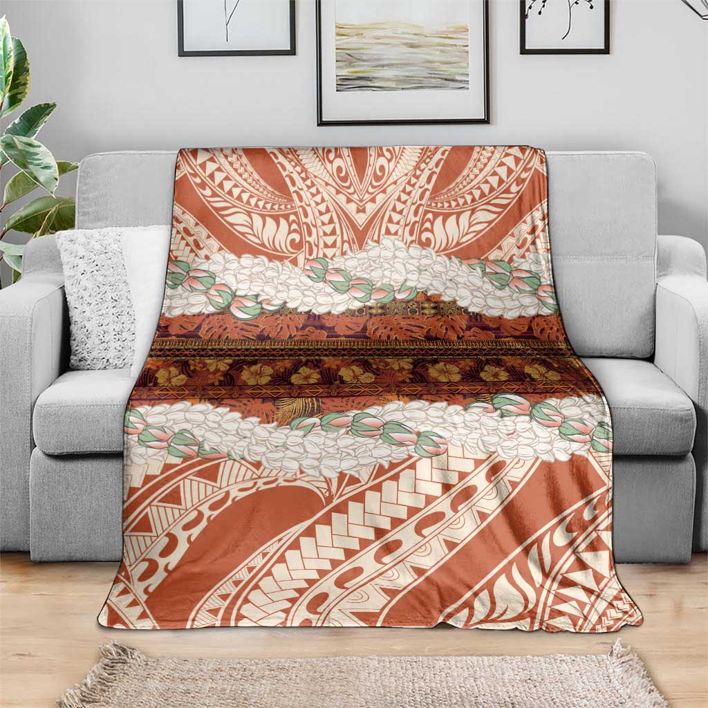 Aloha Hawaii Mikioi Lei Blanket Beige Tropical Flower Pattern - Polynesian Pride