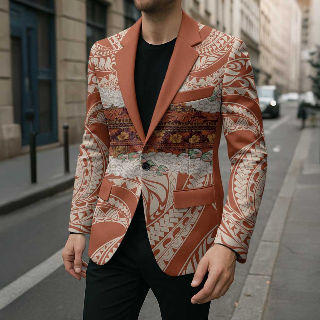 Aloha Hawaii Mikioi Lei Blazer Beige Tropical Flower Pattern - Polynesian Pride