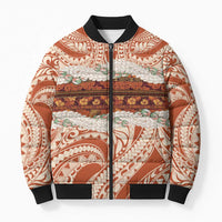 Aloha Hawaii Mikioi Lei Bomber Puffer Jacket Beige Tropical Flower Pattern - Polynesian Pride