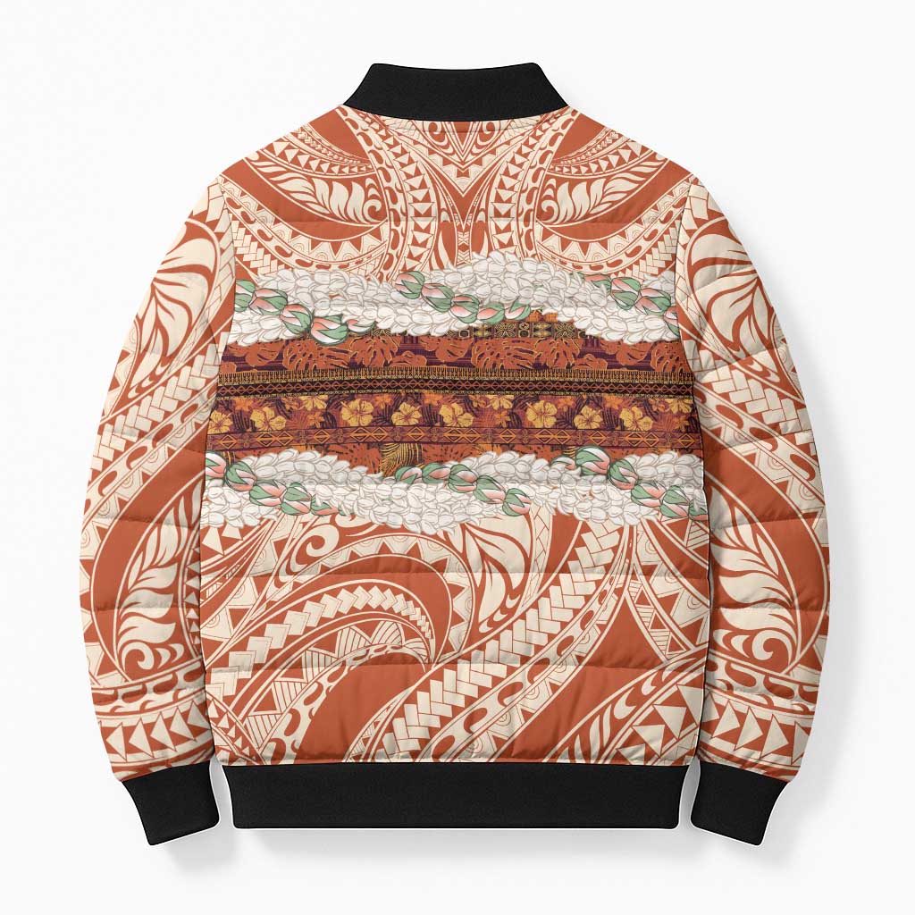 Aloha Hawaii Mikioi Lei Bomber Puffer Jacket Beige Tropical Flower Pattern - Polynesian Pride