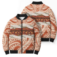 Aloha Hawaii Mikioi Lei Bomber Puffer Jacket Beige Tropical Flower Pattern - Polynesian Pride