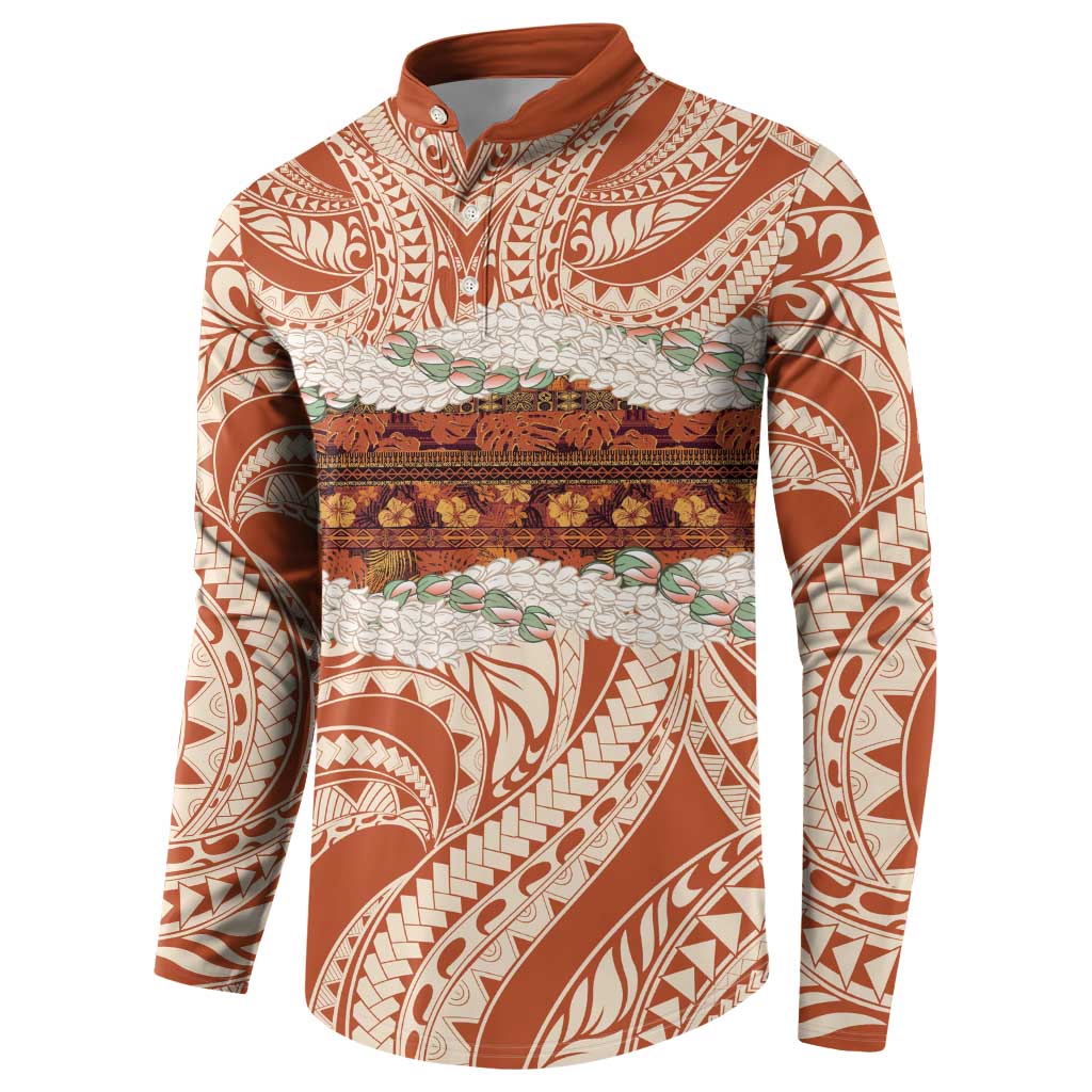 Aloha Hawaii Mikioi Lei Button Sweatshirt Beige Tropical Flower Pattern - Polynesian Pride