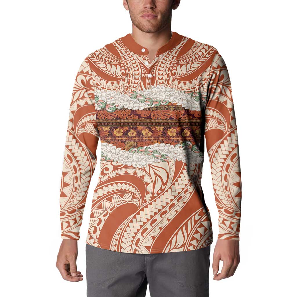 Aloha Hawaii Mikioi Lei Button Sweatshirt Beige Tropical Flower Pattern - Polynesian Pride