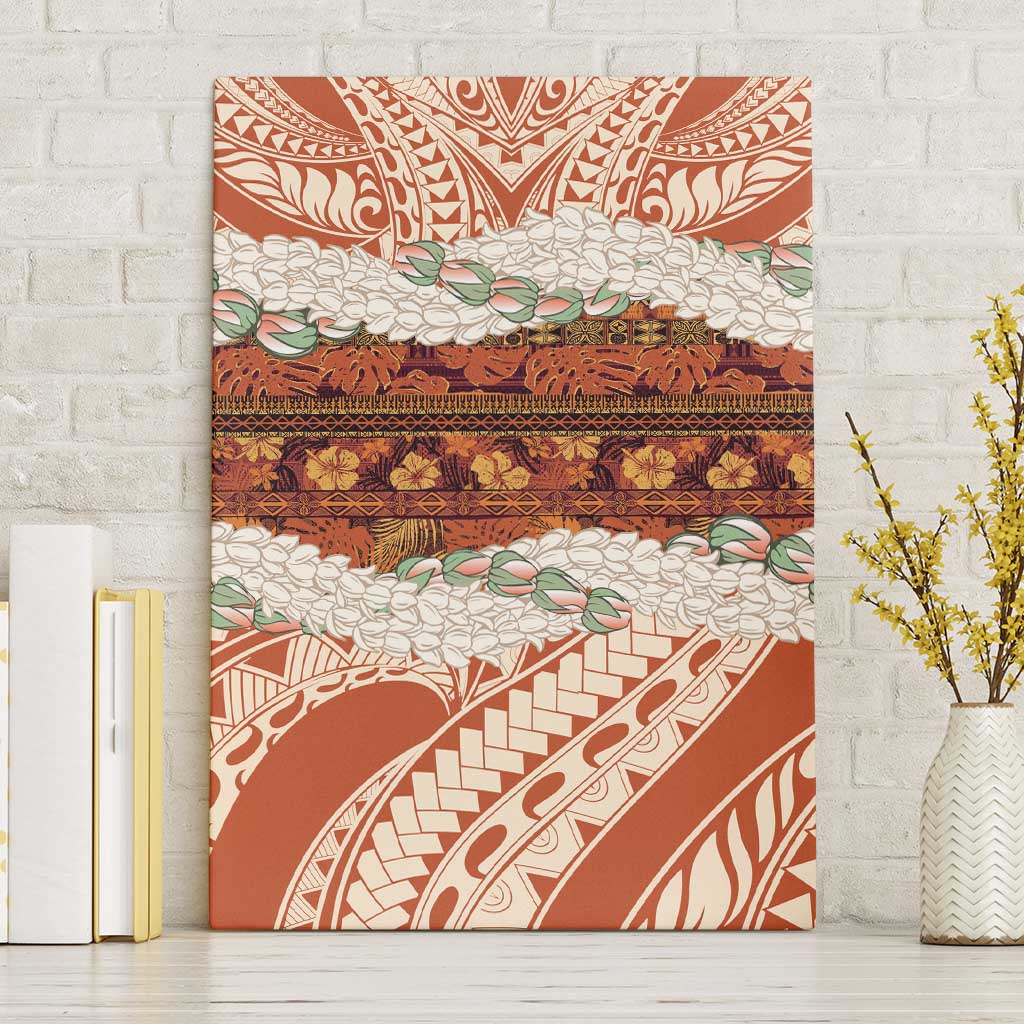 Aloha Hawaii Mikioi Lei Canvas Wall Art Beige Tropical Flower Pattern - Polynesian Pride