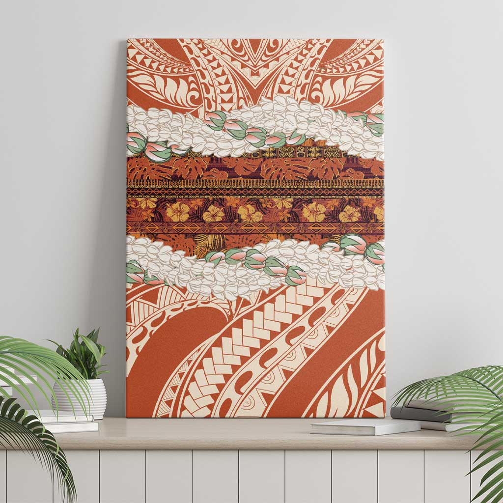 Aloha Hawaii Mikioi Lei Canvas Wall Art Beige Tropical Flower Pattern - Polynesian Pride