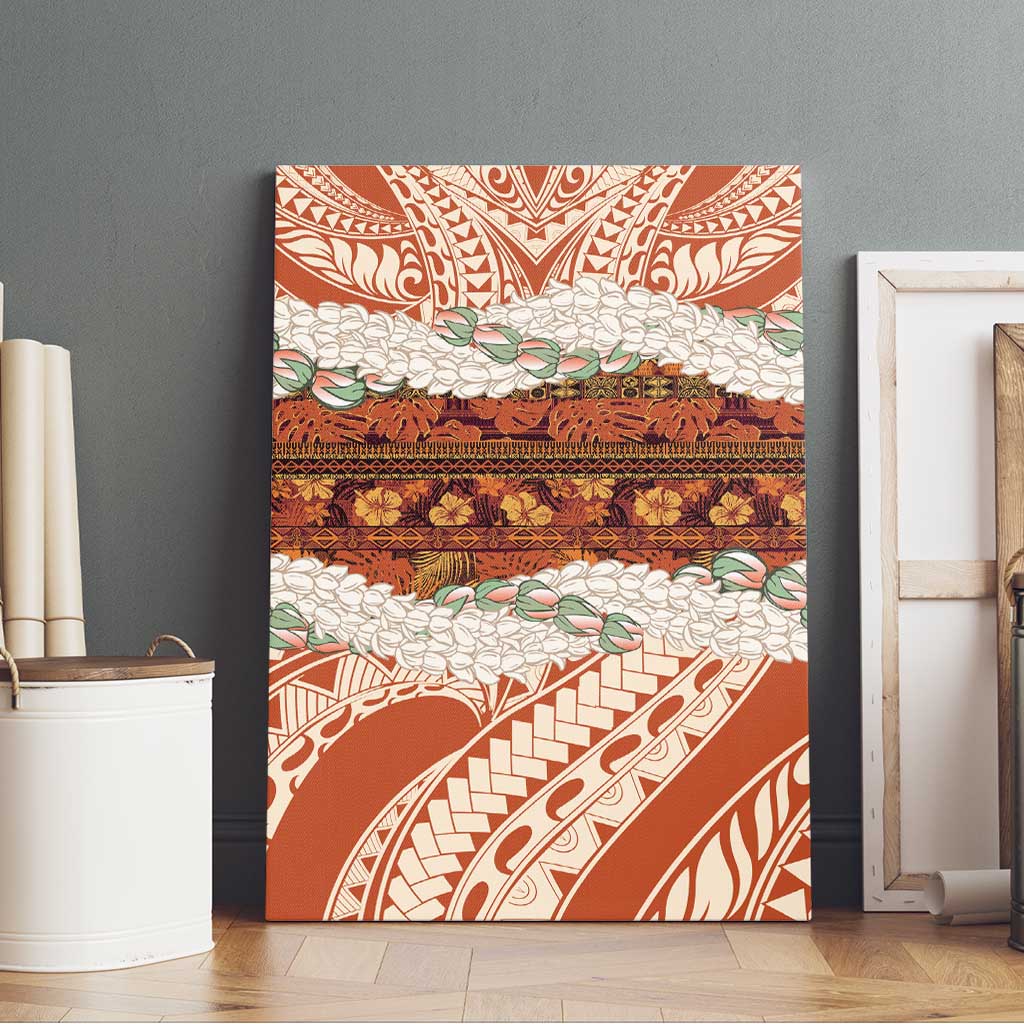 Aloha Hawaii Mikioi Lei Canvas Wall Art Beige Tropical Flower Pattern - Polynesian Pride