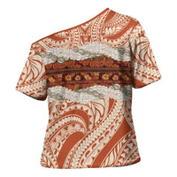 Aloha Hawaii Mikioi Lei Cross Shoulder Shirt Beige Tropical Flower Pattern - Polynesian Pride