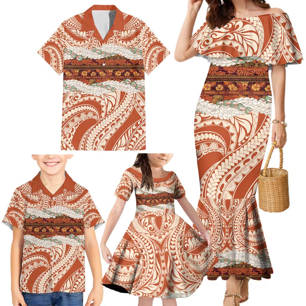 Aloha Hawaii Mikioi Lei Family Matching Mermaid Dress and Hawaiian Shirt Beige Tropical Flower Pattern - Polynesian Pride