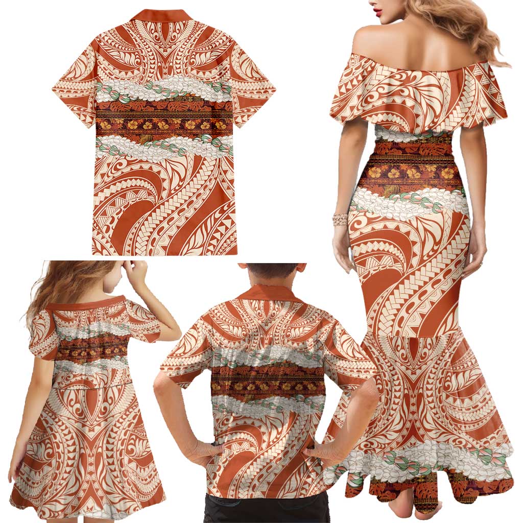 Aloha Hawaii Mikioi Lei Family Matching Mermaid Dress and Hawaiian Shirt Beige Tropical Flower Pattern - Polynesian Pride