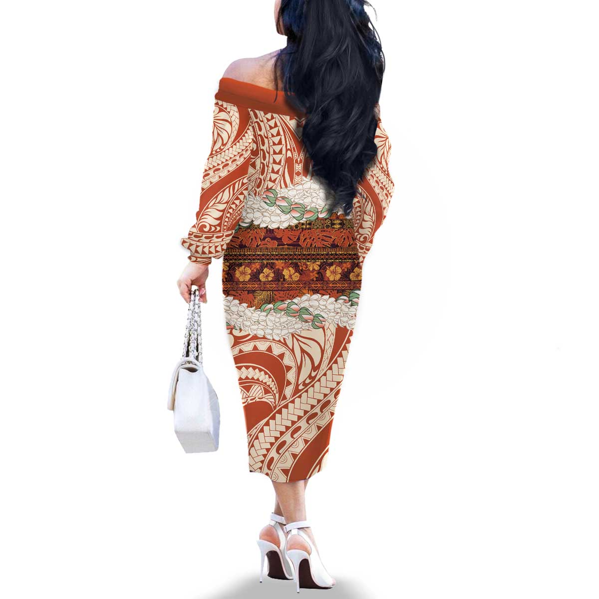 Aloha Hawaii Mikioi Lei Family Matching Off The Shoulder Long Sleeve Dress and Hawaiian Shirt Beige Tropical Flower Pattern - Polynesian Pride