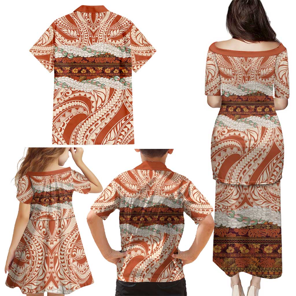 Aloha Hawaii Mikioi Lei Family Matching Puletasi and Hawaiian Shirt Beige Tropical Flower Pattern - Polynesian Pride