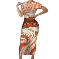 Aloha Hawaii Mikioi Lei Family Matching Short Sleeve Bodycon Dress and Hawaiian Shirt Beige Tropical Flower Pattern - Polynesian Pride