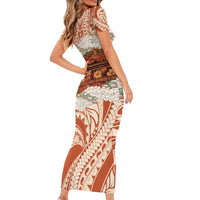 Aloha Hawaii Mikioi Lei Family Matching Short Sleeve Bodycon Dress and Hawaiian Shirt Beige Tropical Flower Pattern - Polynesian Pride