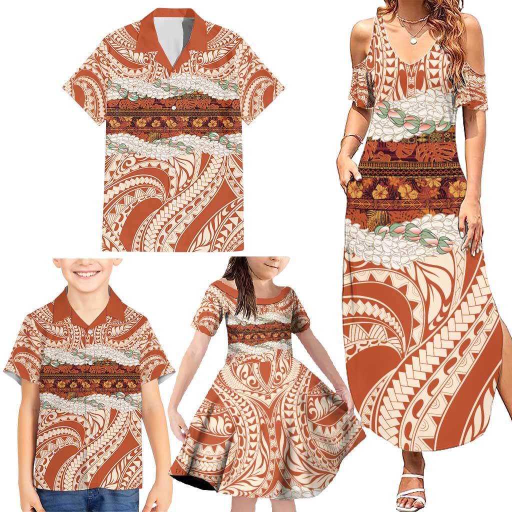 Aloha Hawaii Mikioi Lei Family Matching Summer Maxi Dress and Hawaiian Shirt Beige Tropical Flower Pattern - Polynesian Pride
