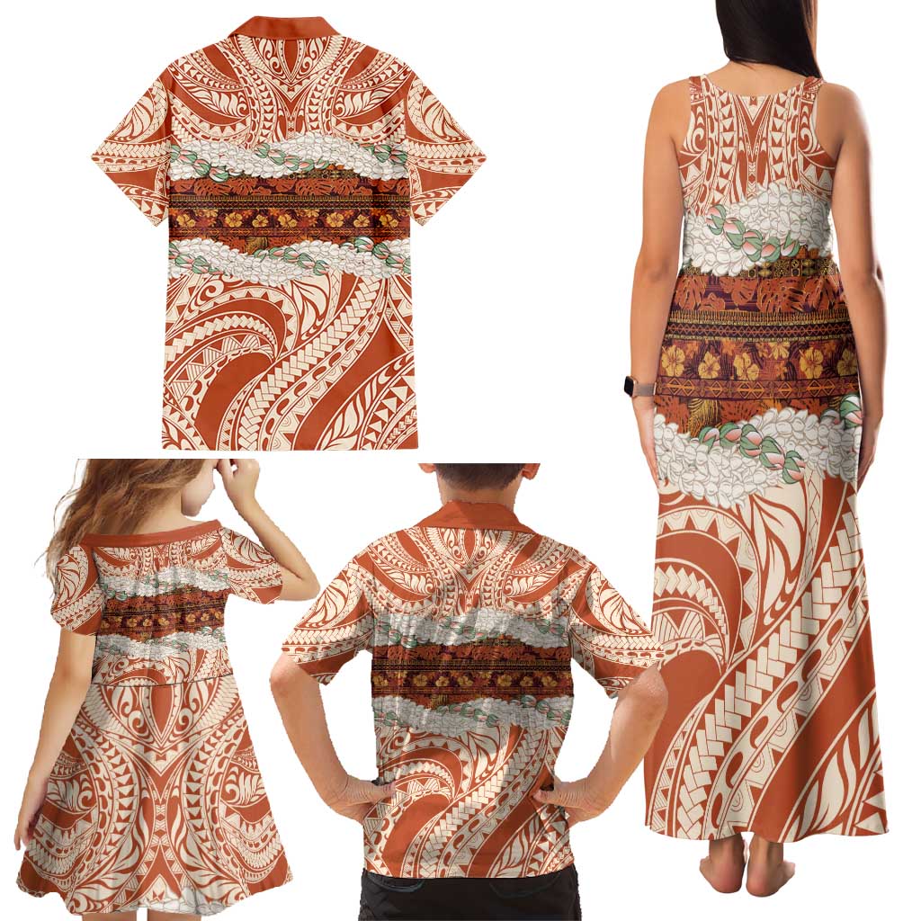 Aloha Hawaii Mikioi Lei Family Matching Tank Maxi Dress and Hawaiian Shirt Beige Tropical Flower Pattern - Polynesian Pride