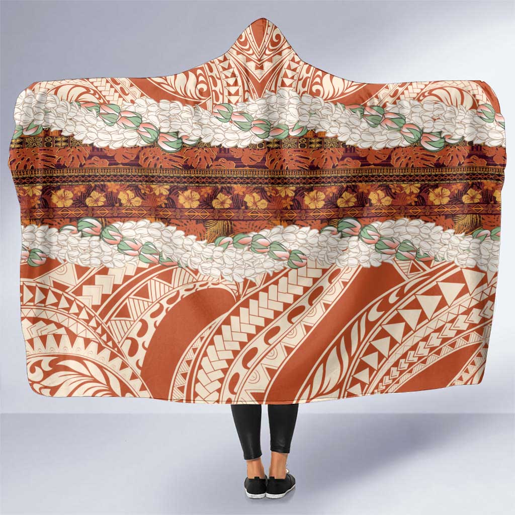 Aloha Hawaii Mikioi Lei Hooded Blanket Beige Tropical Flower Pattern - Polynesian Pride