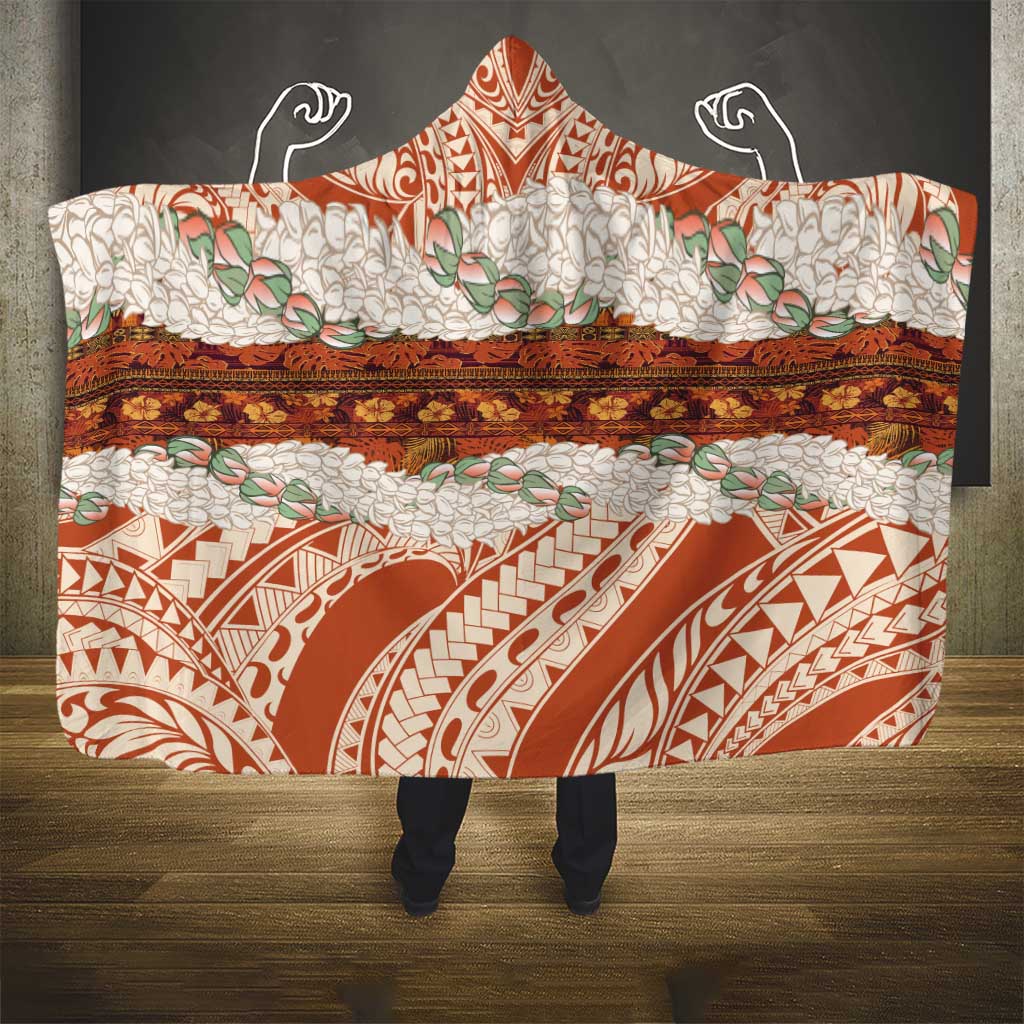 Aloha Hawaii Mikioi Lei Hooded Blanket Beige Tropical Flower Pattern - Polynesian Pride
