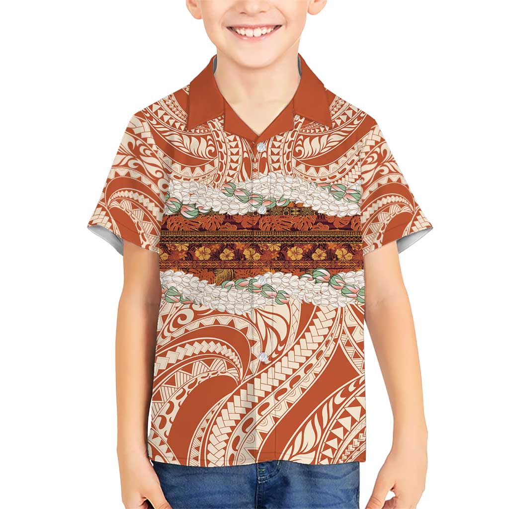 Aloha Hawaii Mikioi Lei Kid Hawaiian Shirt Beige Tropical Flower Pattern - Polynesian Pride