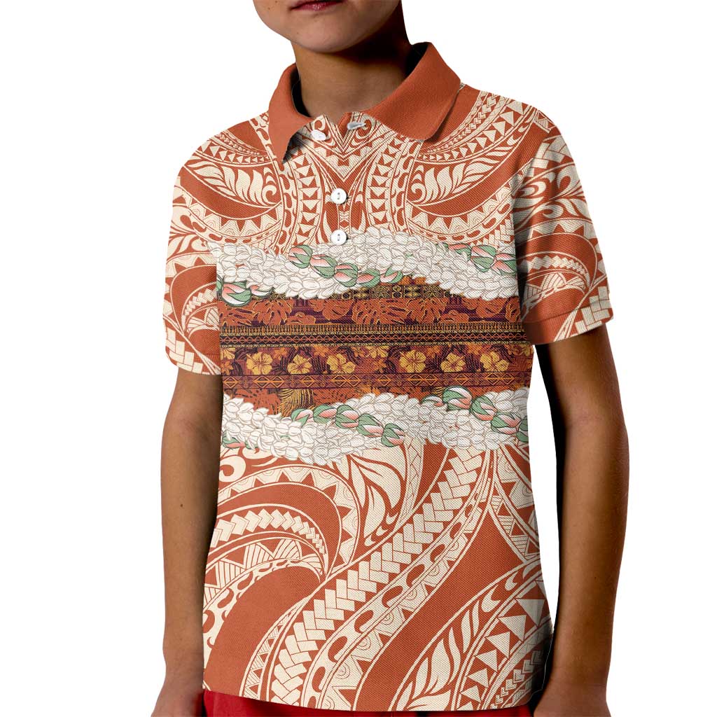 Aloha Hawaii Mikioi Lei Kid Polo Shirt Beige Tropical Flower Pattern - Polynesian Pride