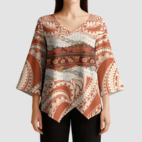 Aloha Hawaii Mikioi Lei Kimono Sleeve Blouse Beige Tropical Flower Pattern - Polynesian Pride