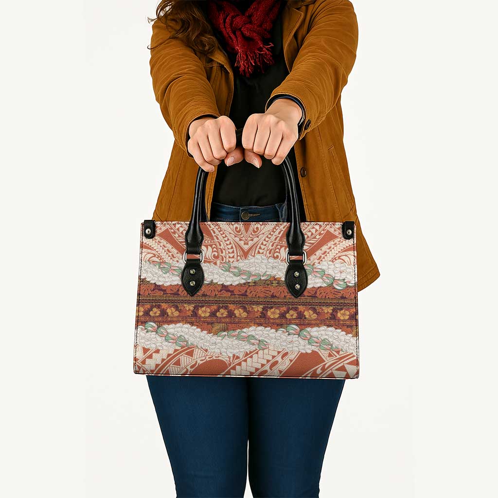 Aloha Hawaii Mikioi Lei Leather Bag Beige Tropical Flower Pattern - Polynesian Pride