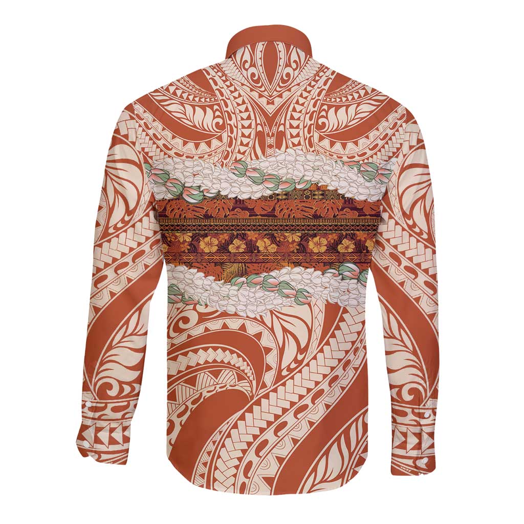 Aloha Hawaii Mikioi Lei Long Sleeve Button Shirt Beige Tropical Flower Pattern - Polynesian Pride