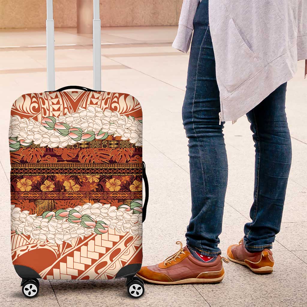 Aloha Hawaii Mikioi Lei Luggage Cover Beige Tropical Flower Pattern - Polynesian Pride