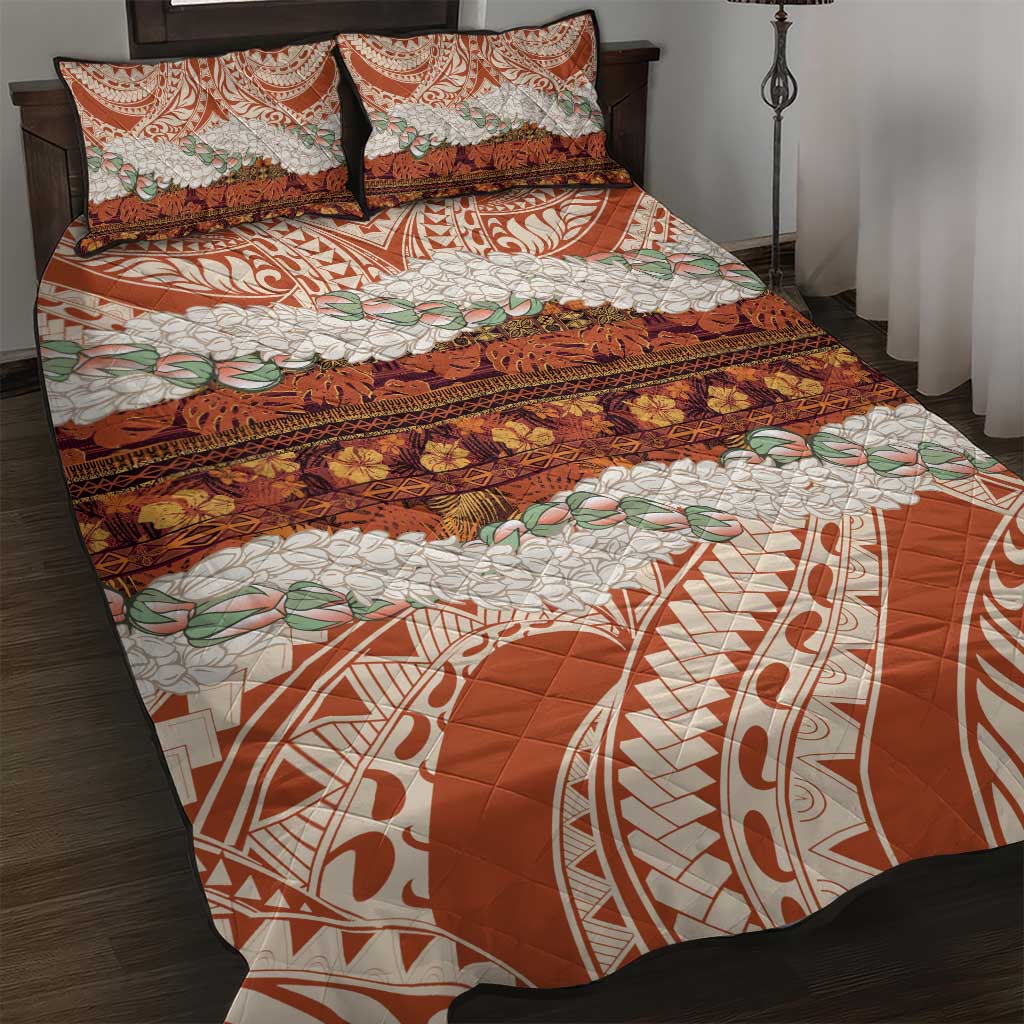 Aloha Hawaii Mikioi Lei Quilt Bed Set Beige Tropical Flower Pattern - Polynesian Pride