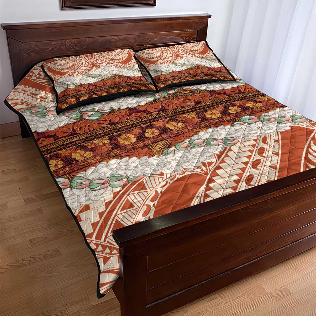 Aloha Hawaii Mikioi Lei Quilt Bed Set Beige Tropical Flower Pattern - Polynesian Pride