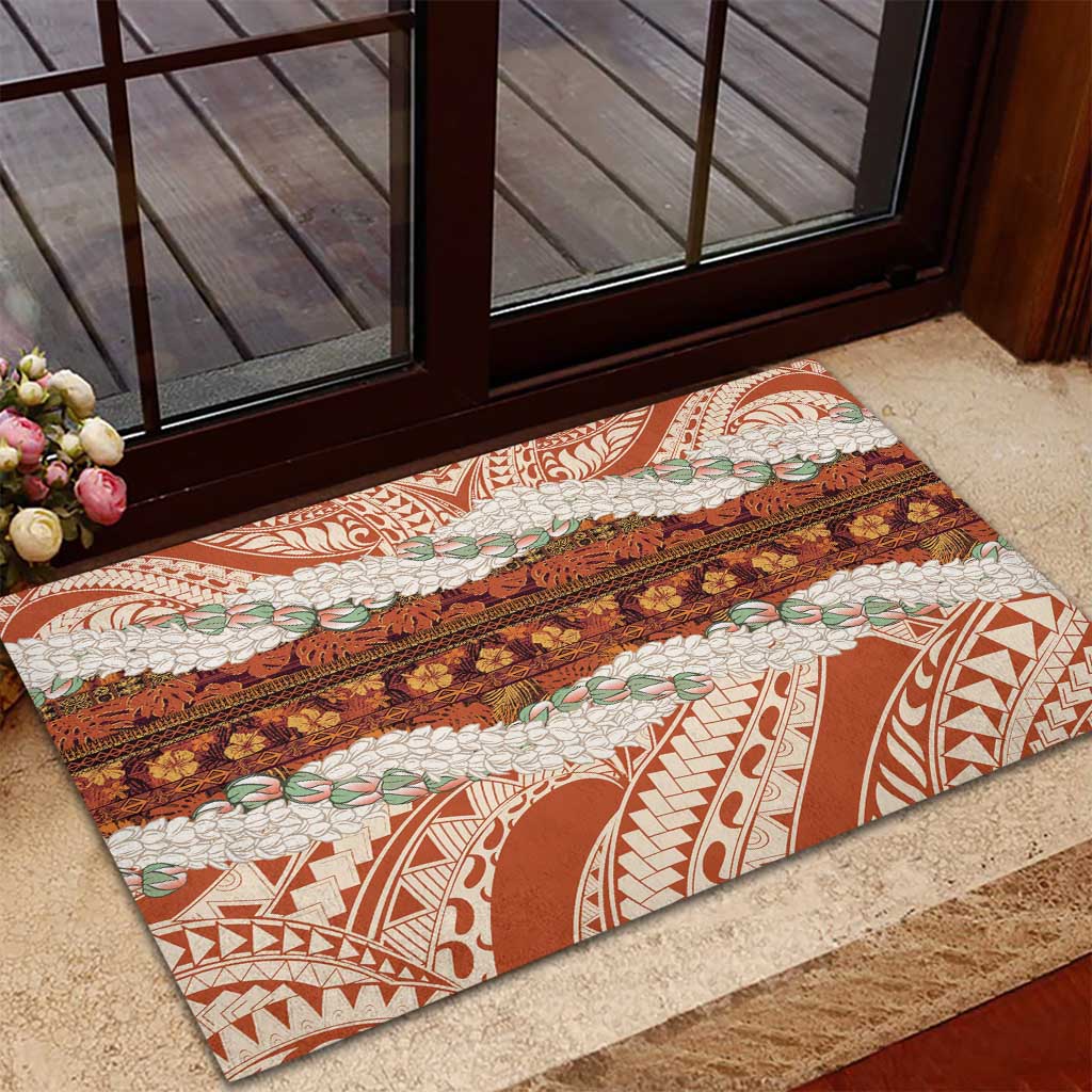 Aloha Hawaii Mikioi Lei Rubber Doormat Beige Tropical Flower Pattern - Polynesian Pride