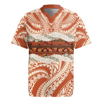 Aloha Hawaii Mikioi Lei Rugby Jersey Beige Tropical Flower Pattern - Polynesian Pride