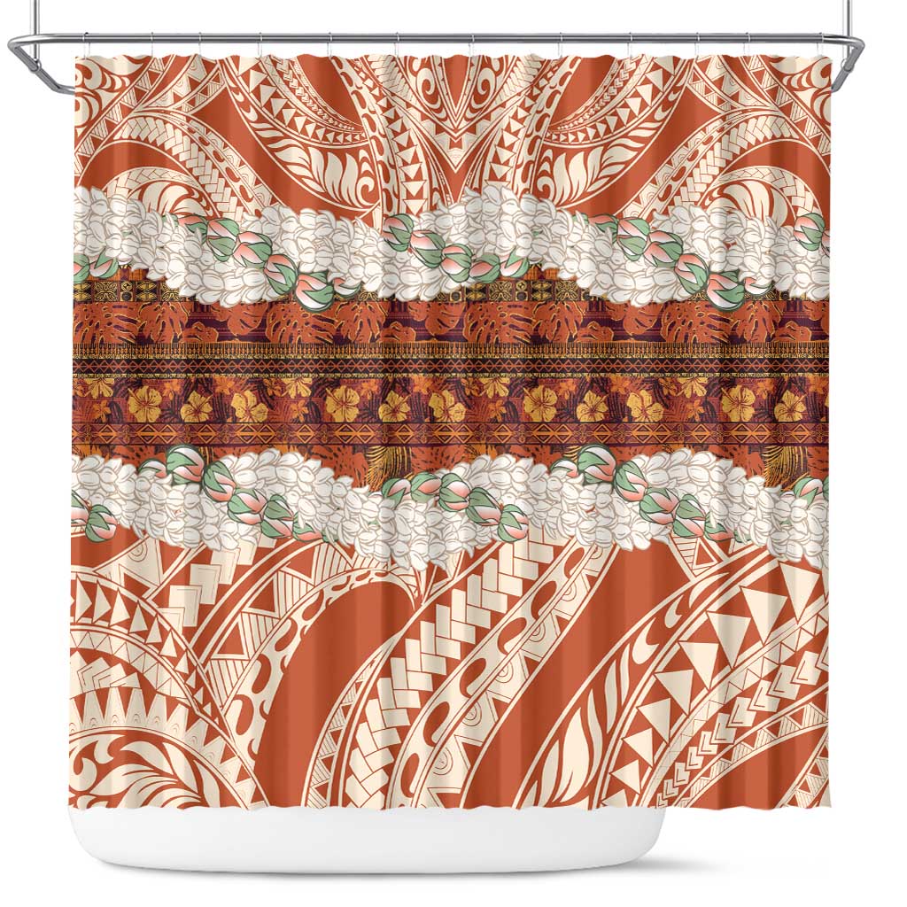 Aloha Hawaii Mikioi Lei Shower Curtain Beige Tropical Flower Pattern - Polynesian Pride